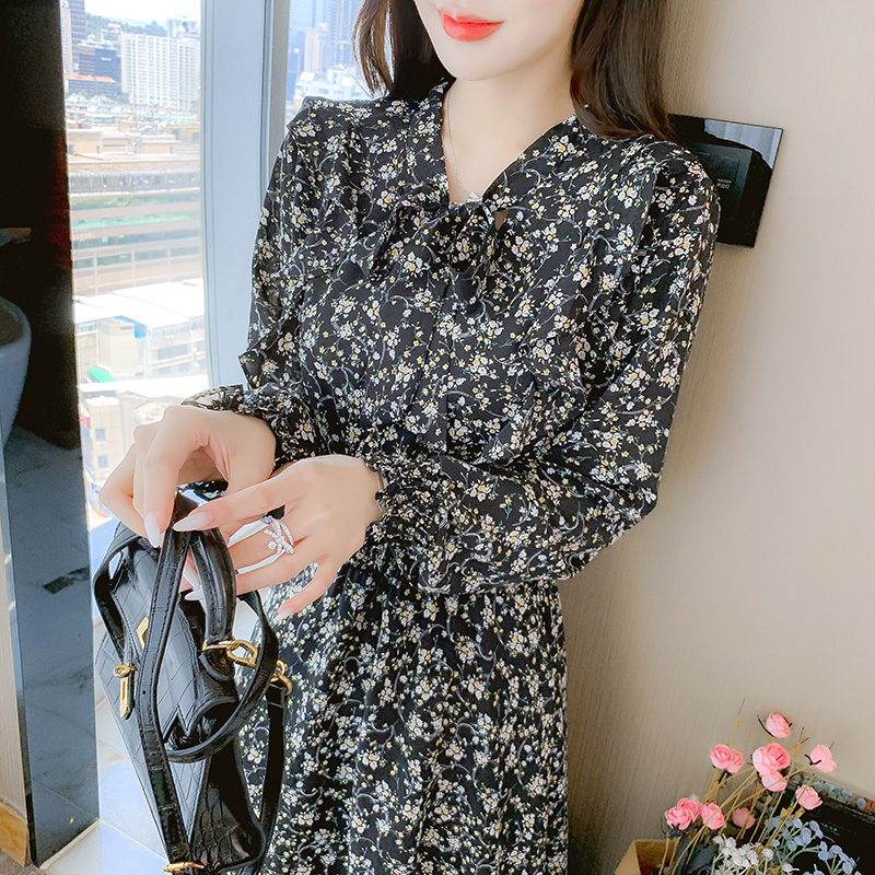 French Style Sweet Floral Print Long Sleeve Midi Dress - Image 5