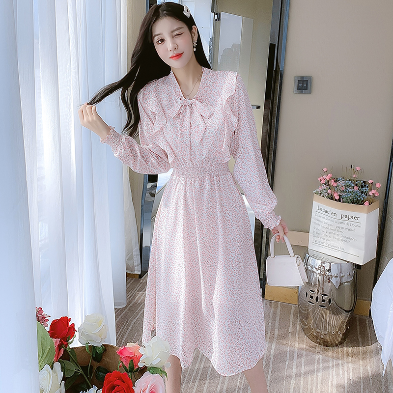 2023 Spring Sweet Midi Dress Slim Fit Ruffle Long Sleeve Women's Dress - Image 3