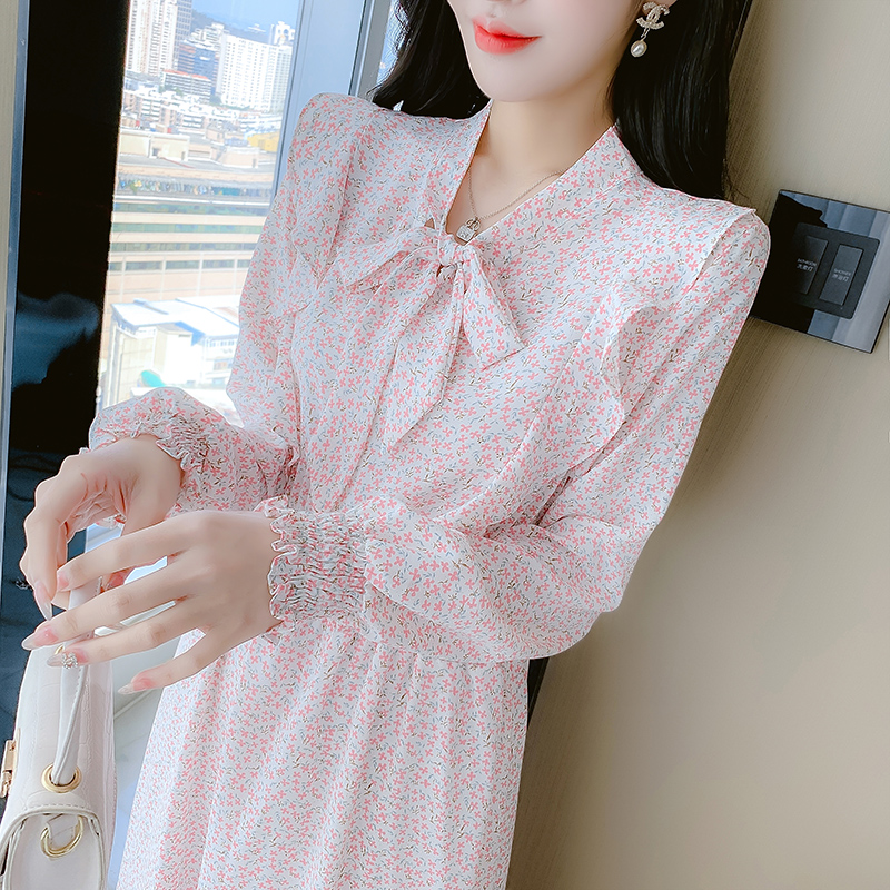 2023 Spring Sweet Midi Dress Slim Fit Ruffle Long Sleeve Women's Dress - Image 4