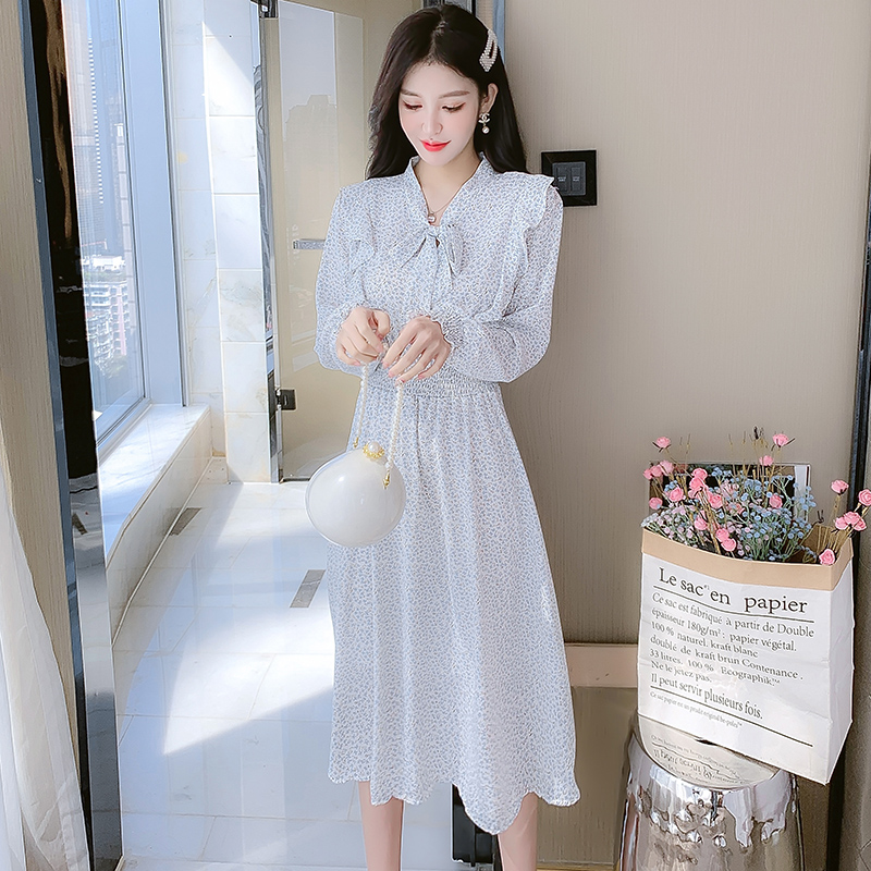 2023 Spring Sweet Midi Dress Slim Fit Ruffle Long Sleeve Women's Dress - Image 5