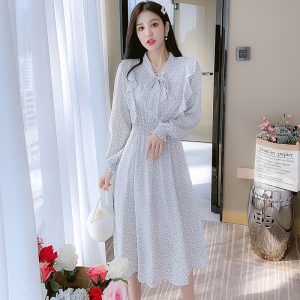 2023 Spring Sweet Midi Dress Slim Fit Ruffle Long Sleeve Women's Dress