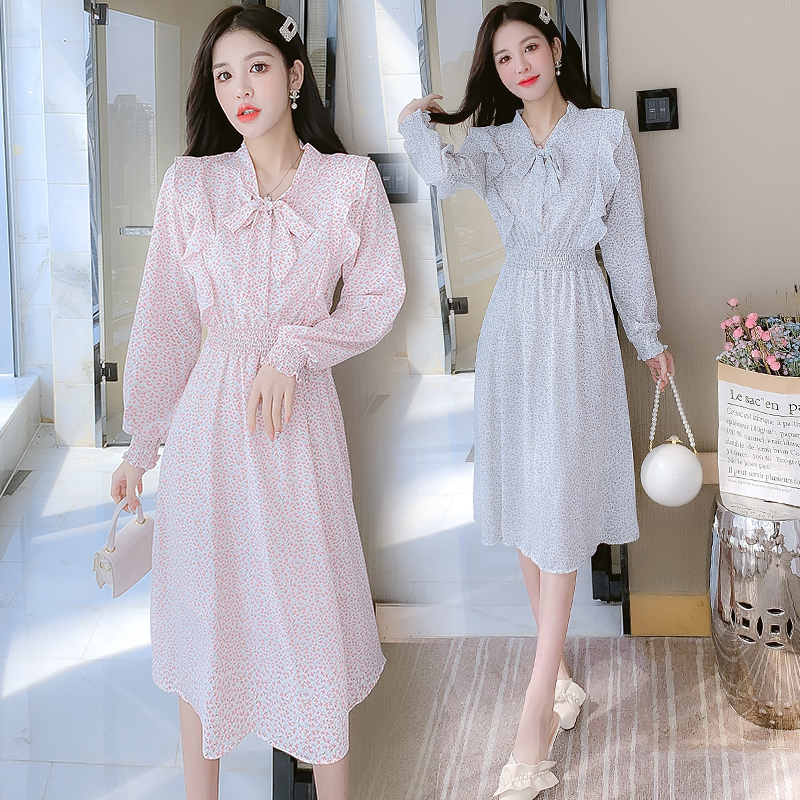 2023 Spring Sweet Midi Dress Slim Fit Ruffle Long Sleeve Women's Dress - Image 2