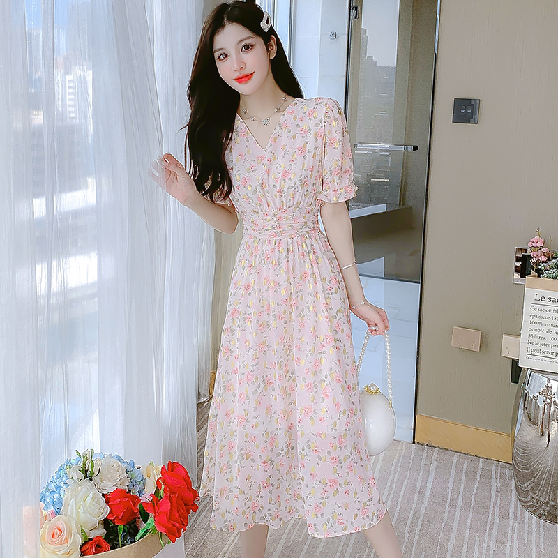 2023 Summer Lady Sweet Fresh Ruffle Chiffon Dress