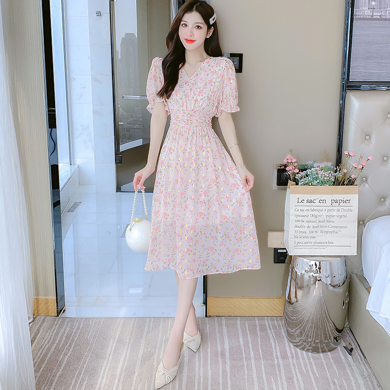2023 Summer Lady Sweet Fresh Ruffle Chiffon Dress - Image 5