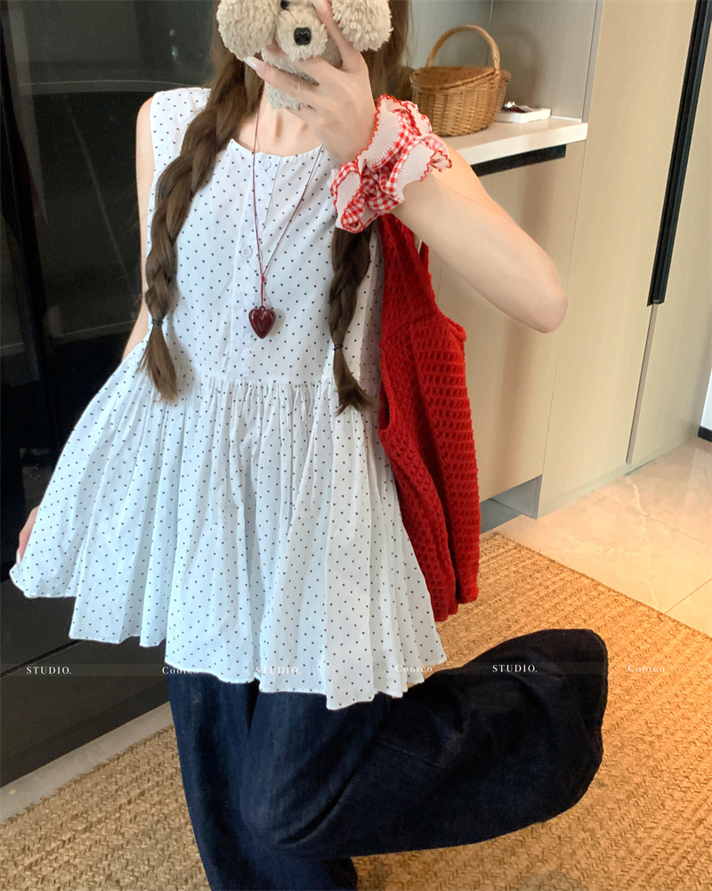 Sweet Heart Print Puff Vest Top Sleeveless Shirt for Women - Image 4