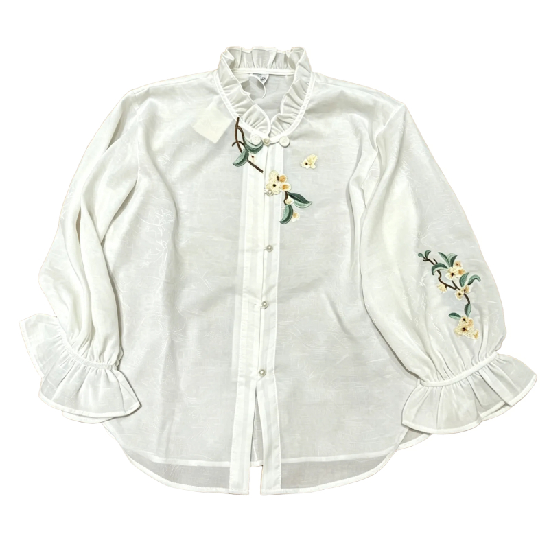 New Chinese Style Embroidered Ruffle Collar Button-Up Shirt for Women Spring 2026 - Image 5