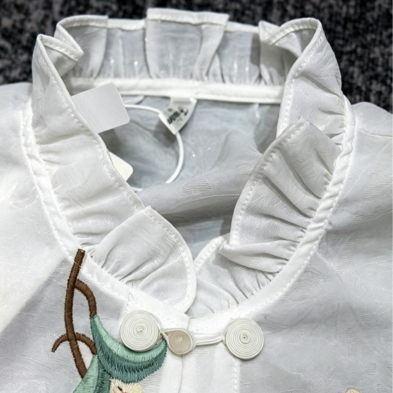 New Chinese Style Embroidered Ruffle Collar Button-Up Shirt for Women Spring 2026 - Image 2