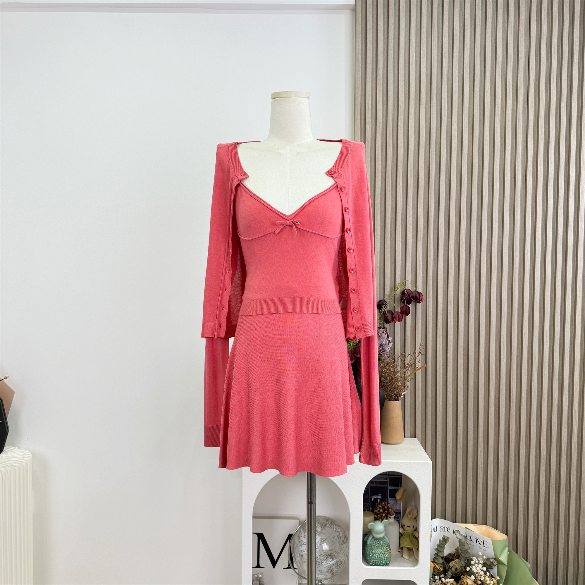 Women's Girly Knit Cardigan Cami 3-Piece Set Summer Slimming Sweet Outfit - Image 2