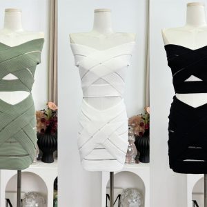 Women's Off-Shoulder Knit Two-Piece Set Slim Fit Bodycon Skirt