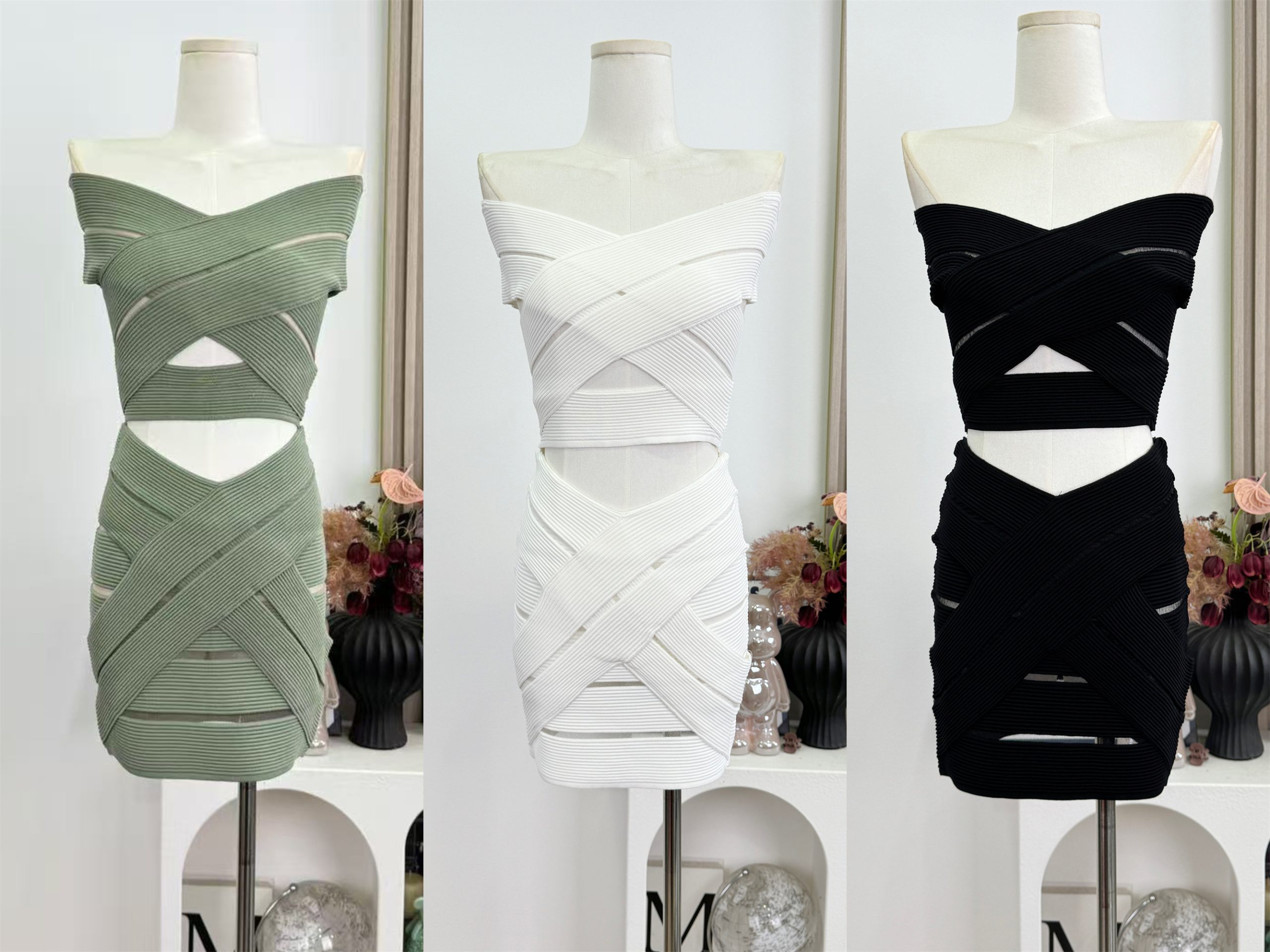 Women's Off-Shoulder Knit Two-Piece Set Slim Fit Bodycon Skirt