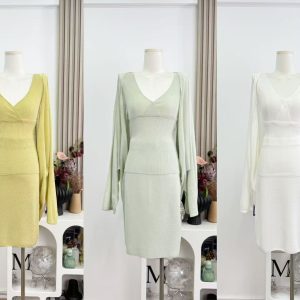 Women's Summer Linen Knit 3-Piece Set Cardigan Cami and Skirt