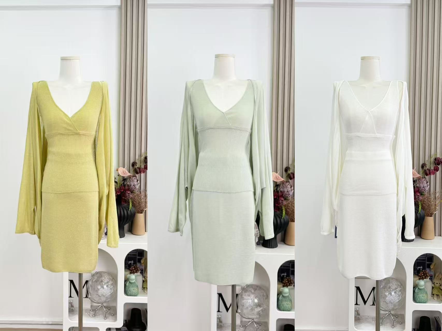 Women's Summer Linen Knit 3-Piece Set Cardigan Cami and Skirt