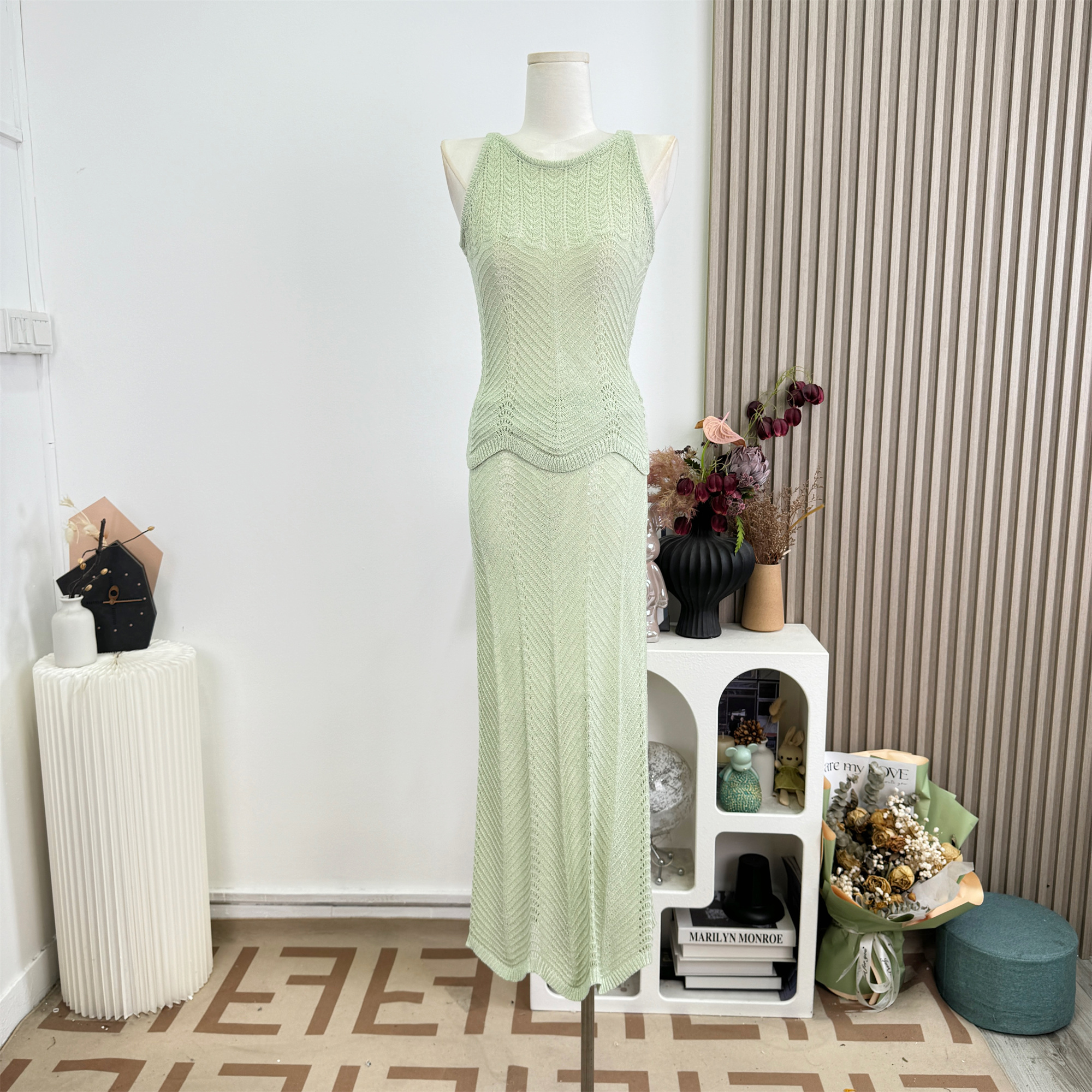 Women Sleeveless Knit Two-Piece Dress Set Summer Outfit