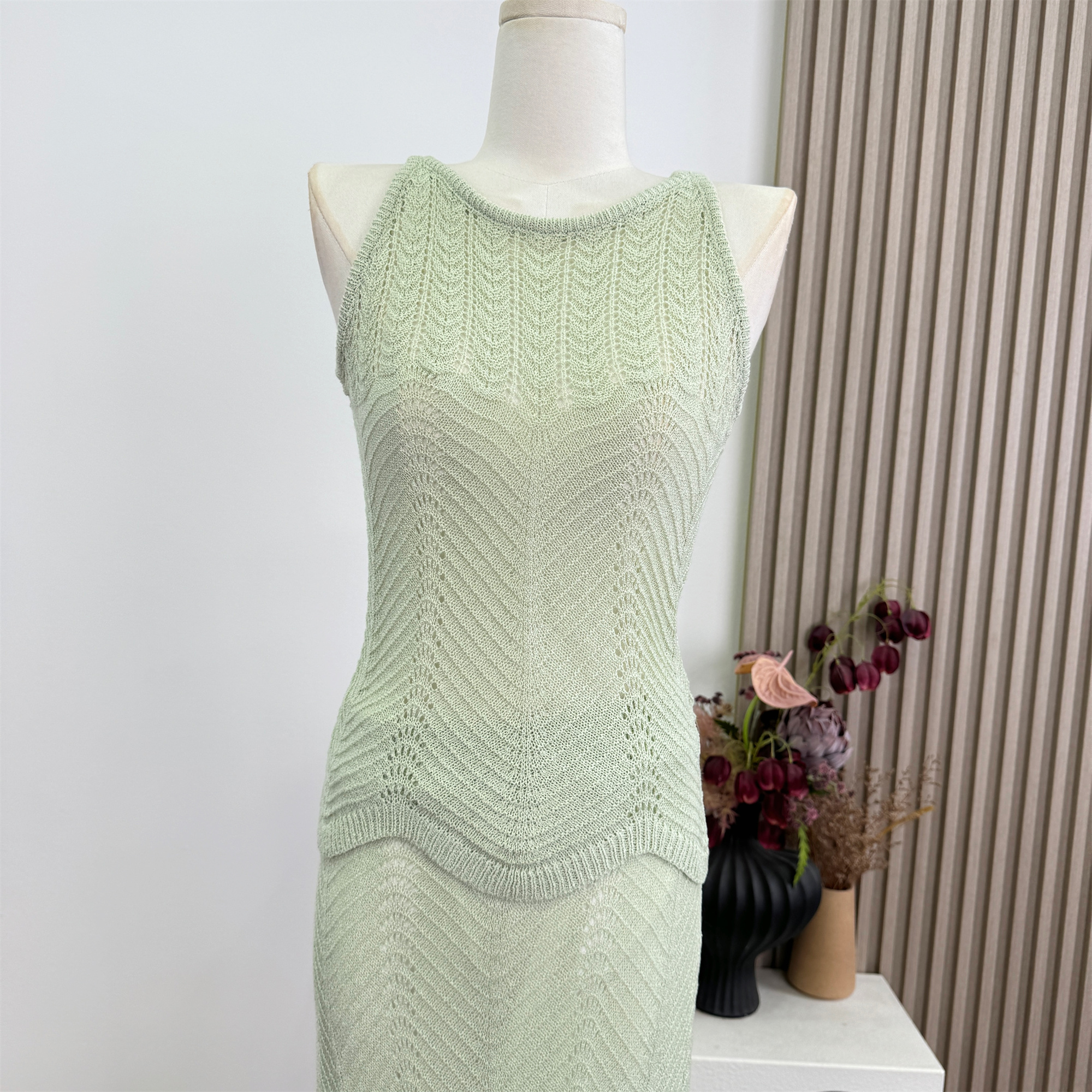 Women Sleeveless Knit Two-Piece Dress Set Summer Outfit - Image 2