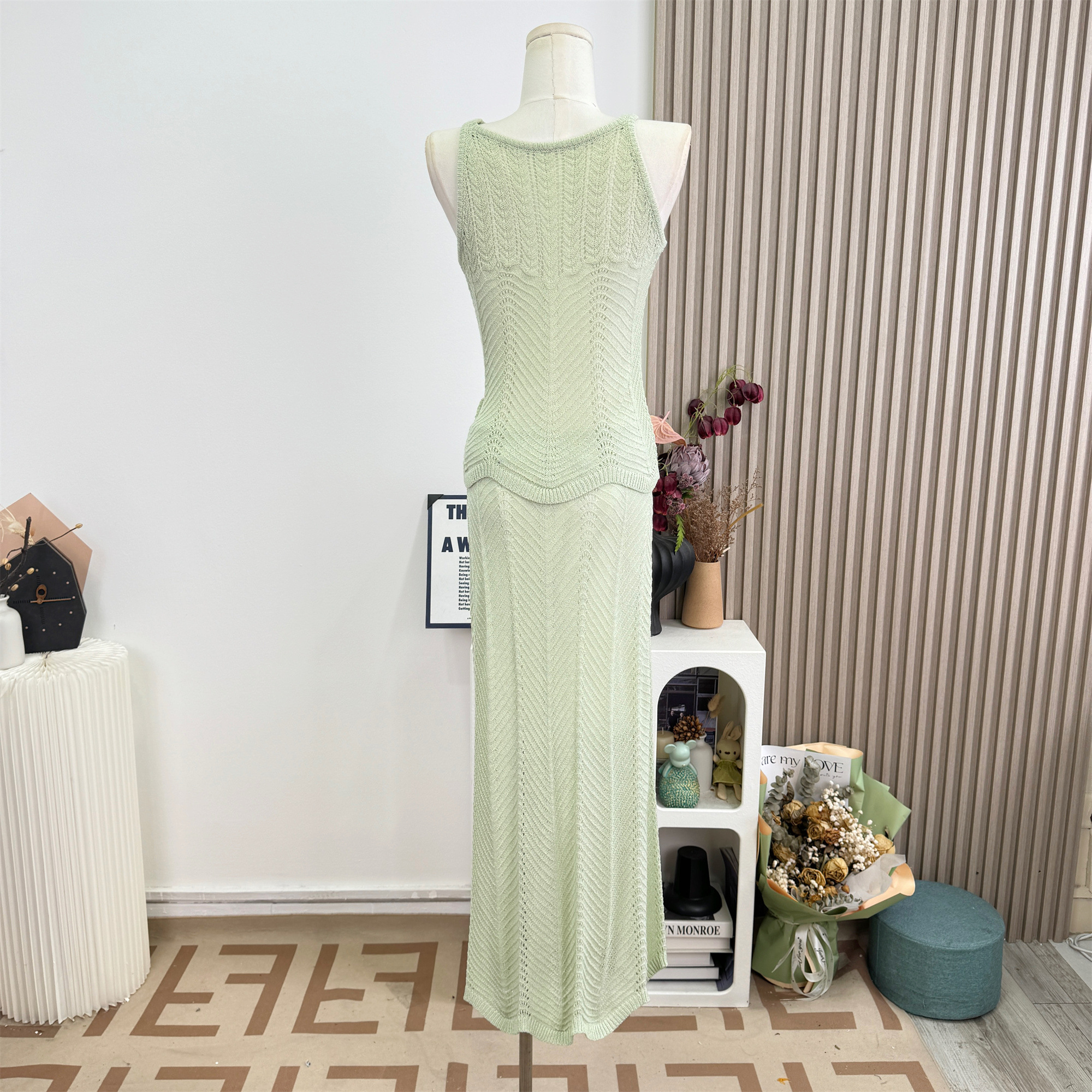 Women Sleeveless Knit Two-Piece Dress Set Summer Outfit - Image 4