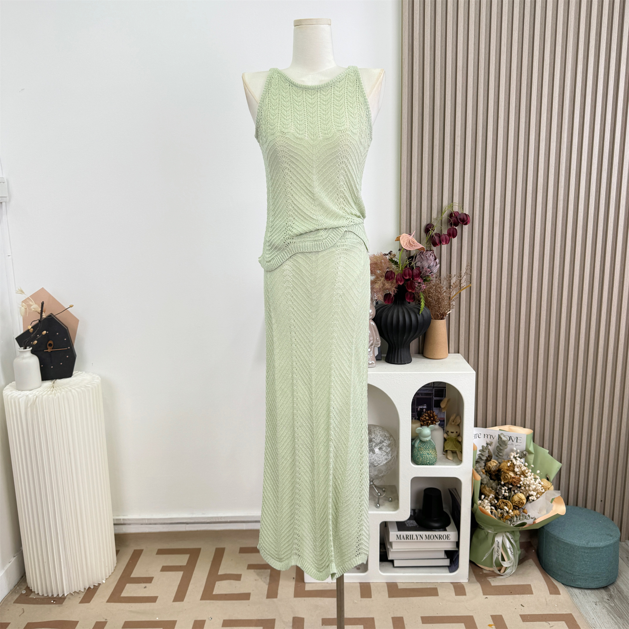 Women Sleeveless Knit Two-Piece Dress Set Summer Outfit - Image 5