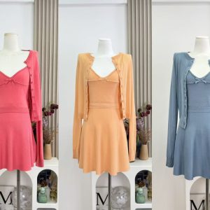 Women's Girly Knit Cardigan Cami 3-Piece Set Summer Slimming Sweet Outfit