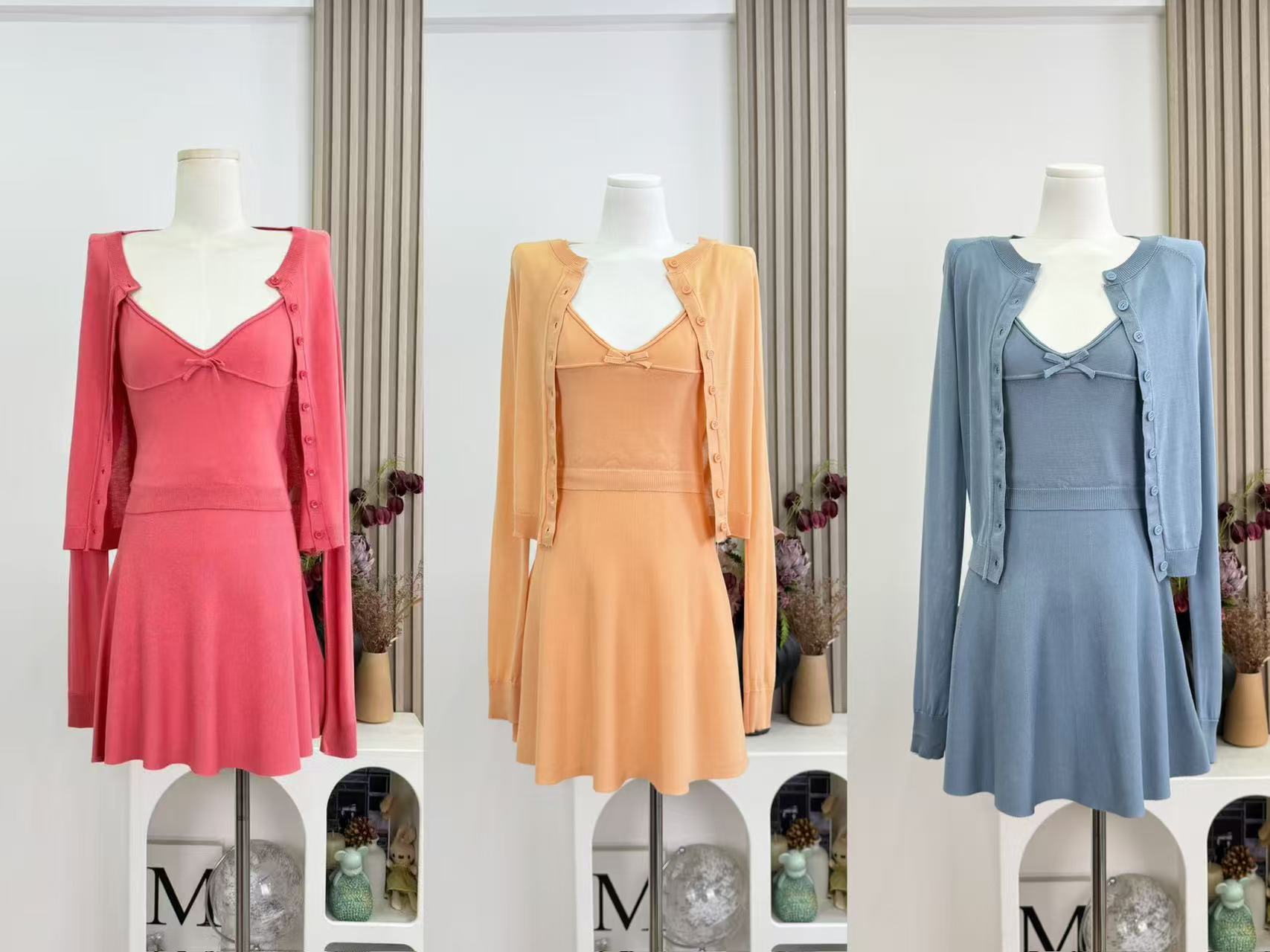 Women's Girly Knit Cardigan Cami 3-Piece Set Summer Slimming Sweet Outfit