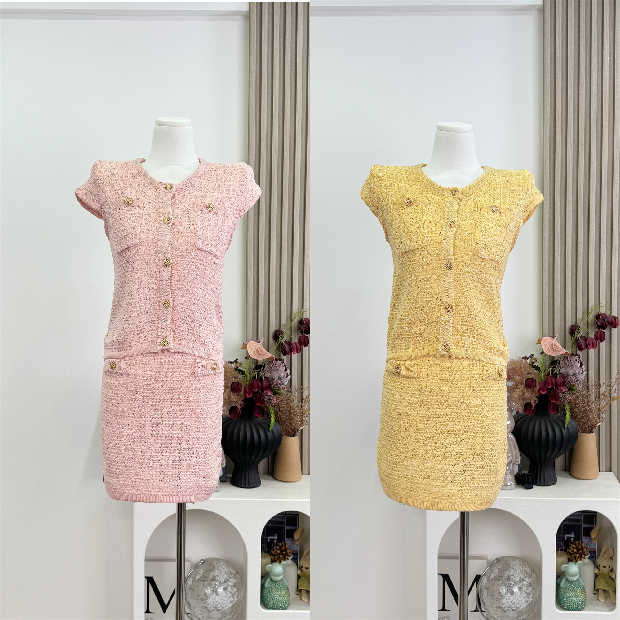 Sweet Pepper Style Glitter Knit Two-Piece Set for Women