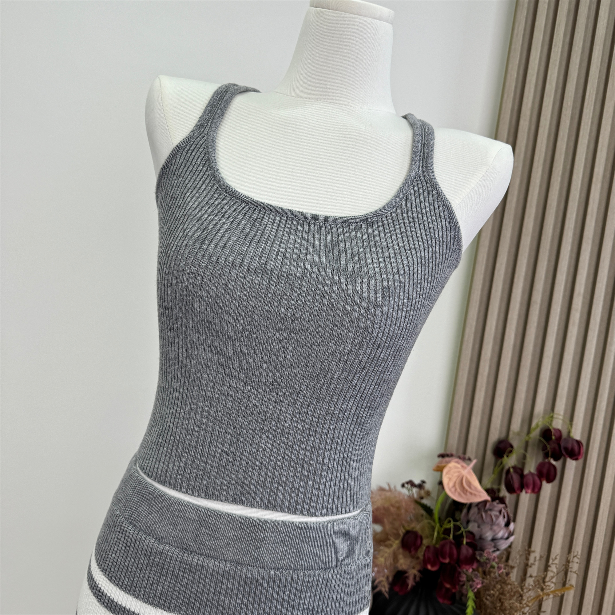 Women's Korean Style Knit Vest and Skirt Set Summer Gray - Image 2