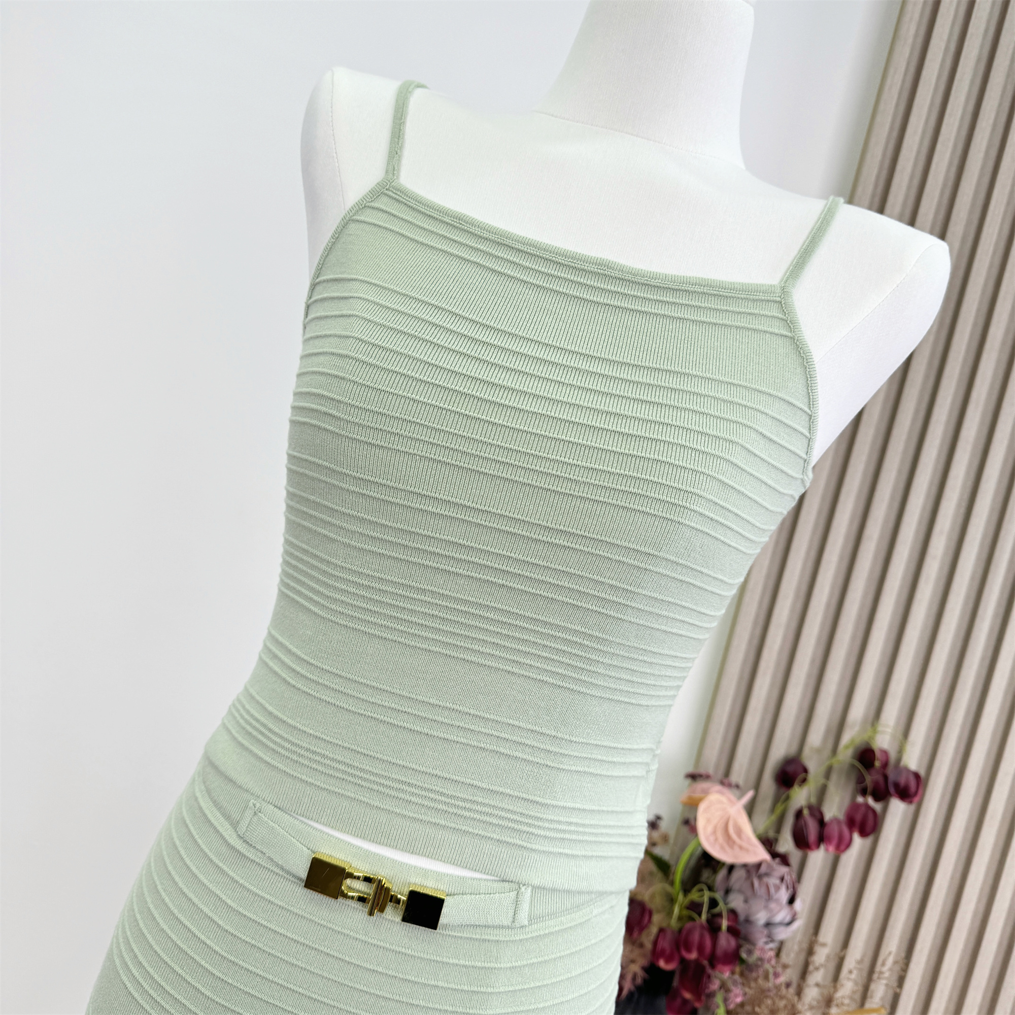 Elegant Knit Cami Top and Bodycon Mini Skirt Two-Piece Set for Women - Image 2