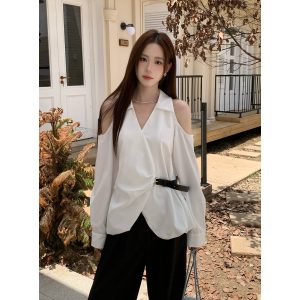 Women's Solid Color Long Sleeve Shirt with Design Details Fall 2026