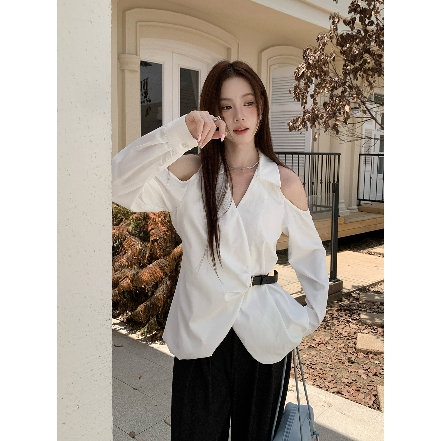 Women's Solid Color Long Sleeve Shirt with Design Details Fall 2026 - Image 3