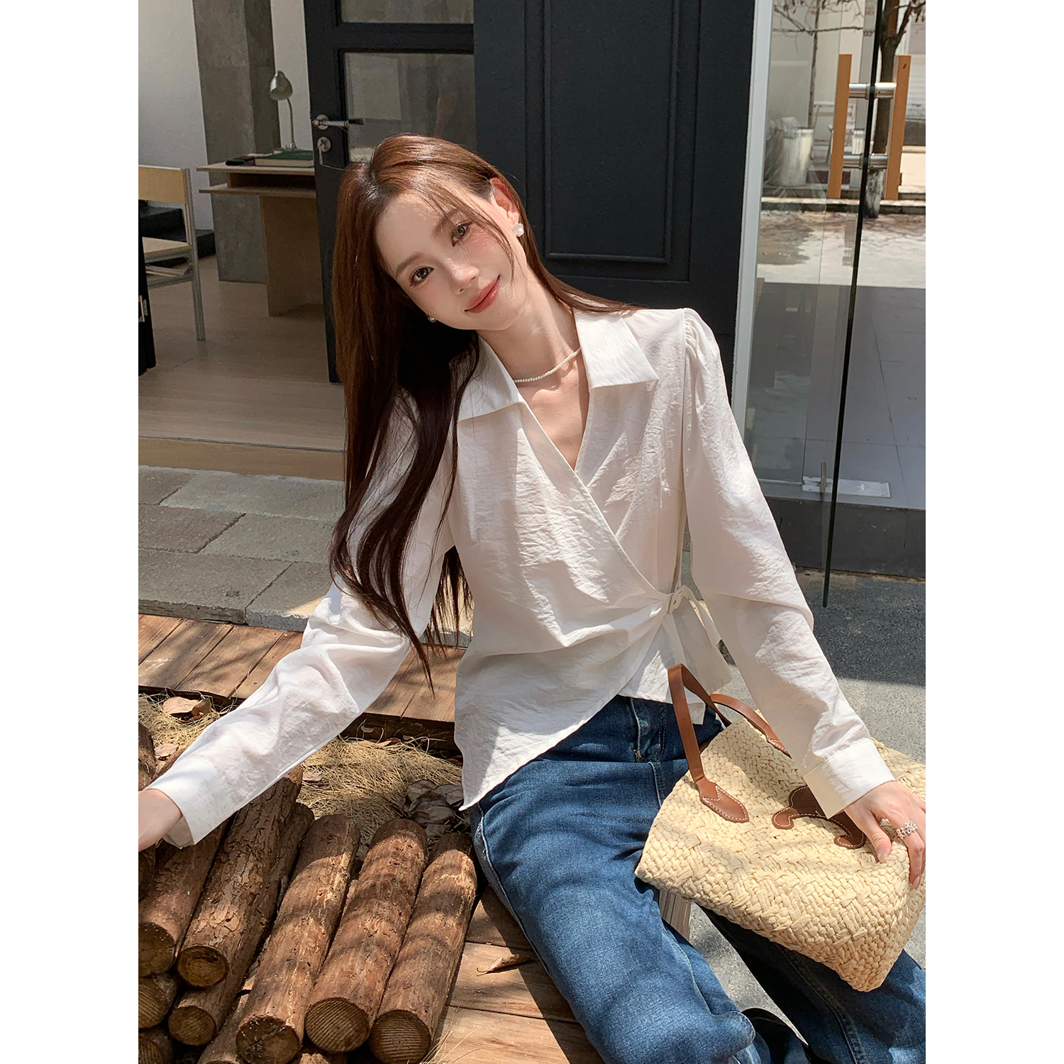 Women's Korean Retro Striped Long Sleeve Shirt Fall New - Image 4