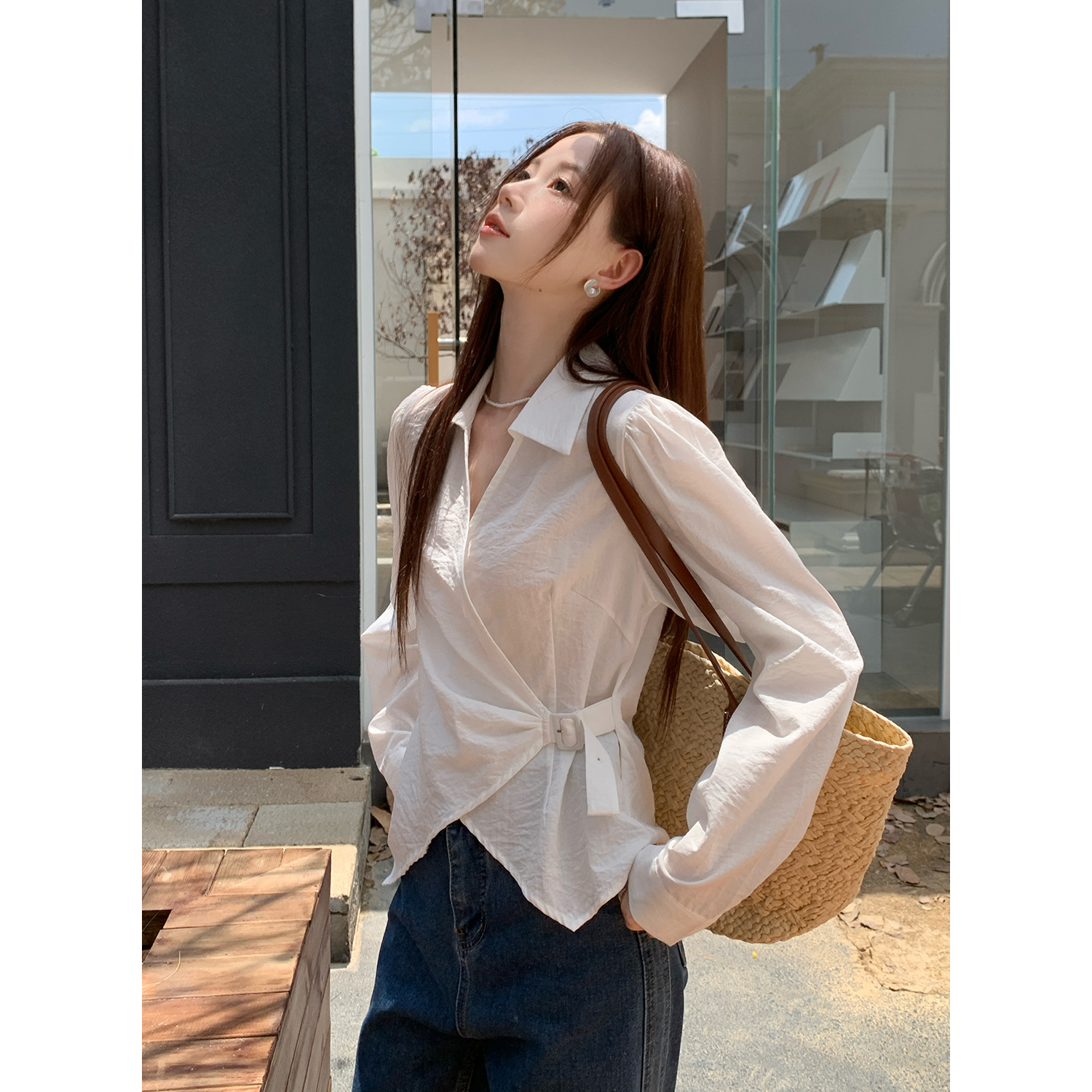 Women's Korean Retro Striped Long Sleeve Shirt Fall New - Image 5