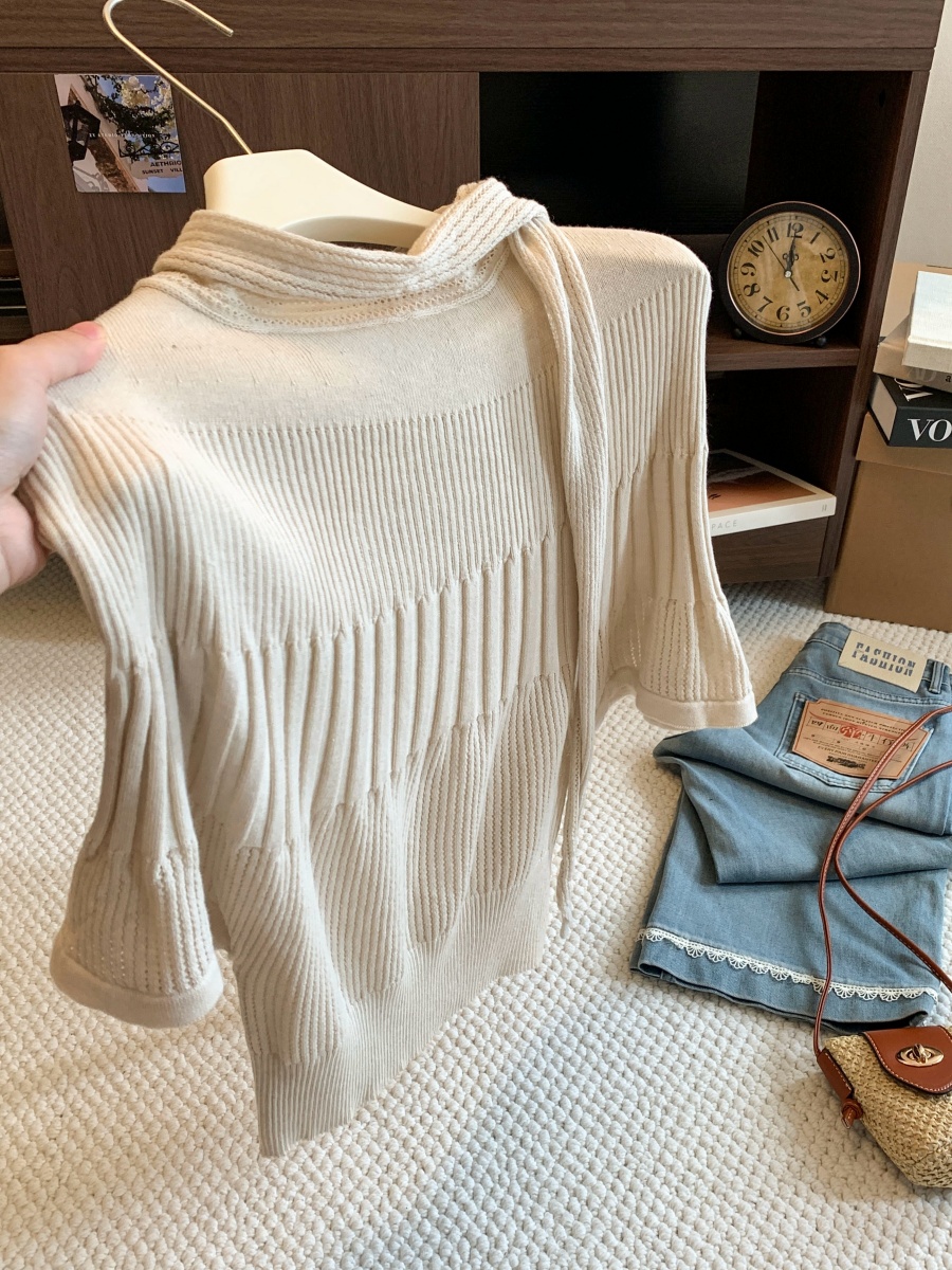 Women's Batwing Sleeve Cropped Knit Sweater 2026 Early Autumn Slimming Waist French Cape Pullover Top - Style 5fbf7b