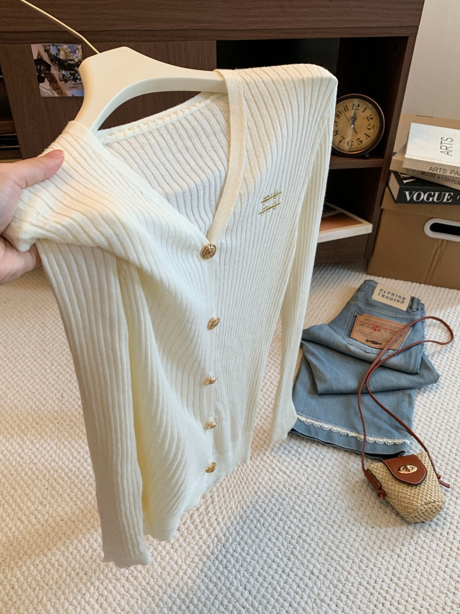 Dark Gray V-Neck Long Sleeve Polo Knit Cardigan Top for Women 2026 Early Autumn Slimming - Image 2