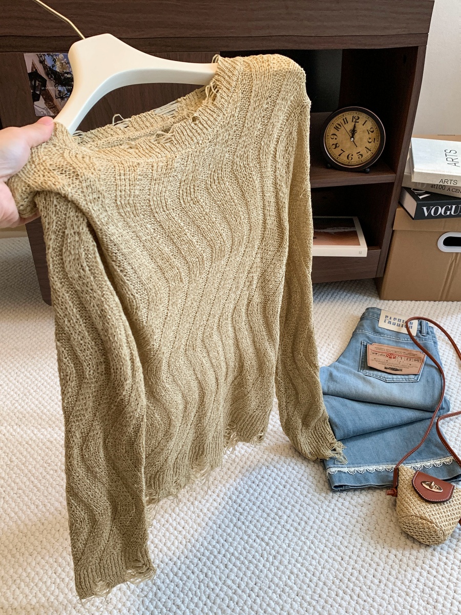 Korean Style Long Sleeve Knit Sweater for Women Fall 2026 Hollow Out Loose Slimming Top - Image 3