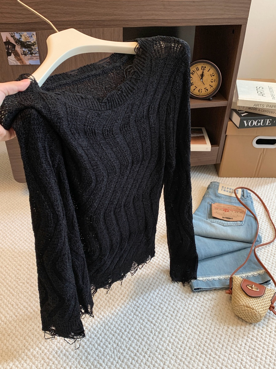 Korean Style Long Sleeve Knit Sweater for Women Fall 2026 Hollow Out Loose Slimming Top - Image 2
