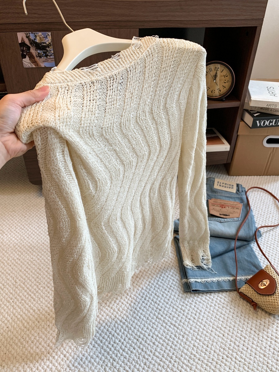 Korean Style Long Sleeve Knit Sweater for Women Fall 2026 Hollow Out Loose Slimming Top - Image 4