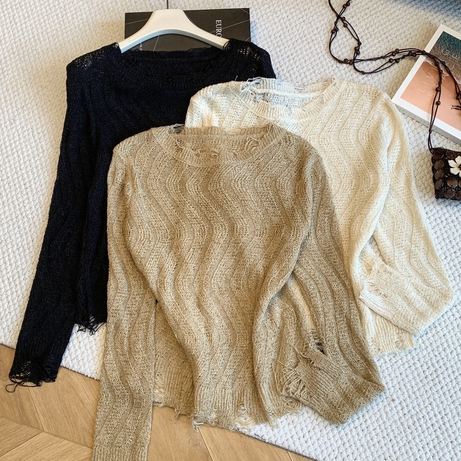Korean Style Long Sleeve Knit Sweater for Women Fall 2026 Hollow Out Loose Slimming Top - Image 5