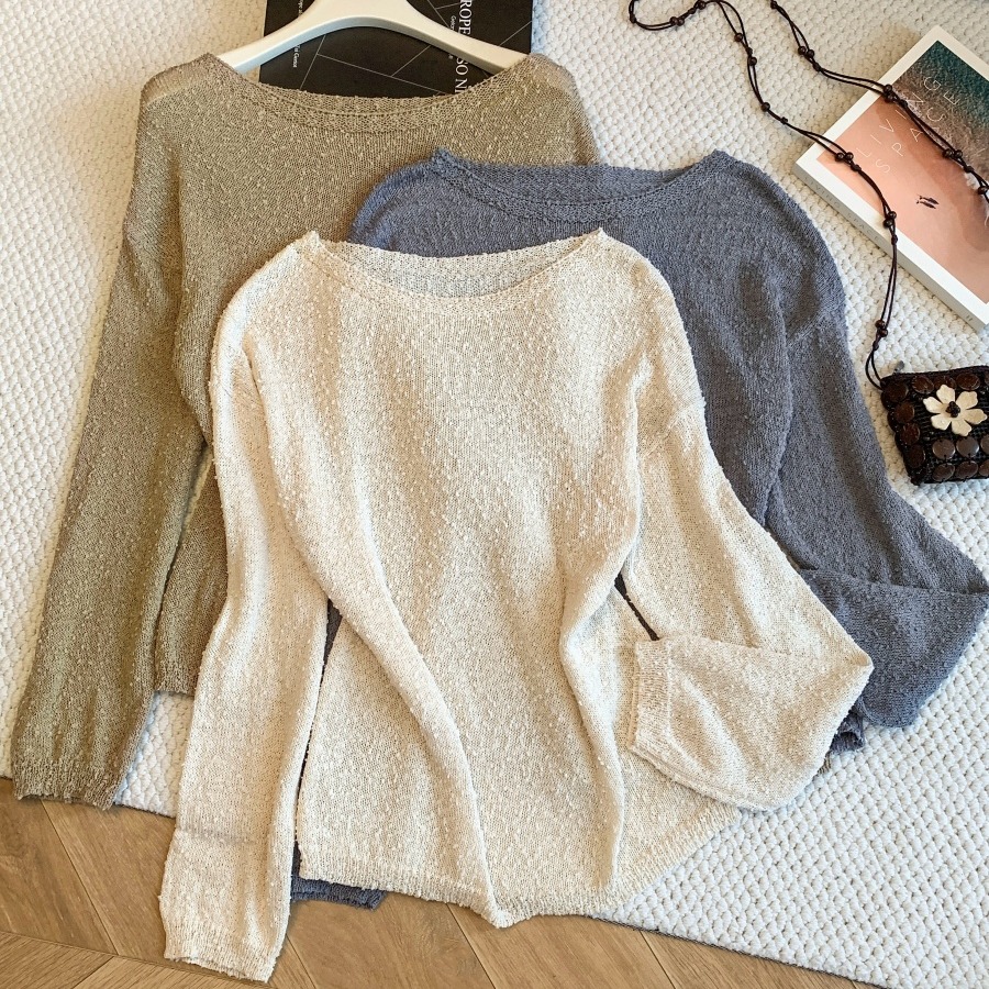 Lightweight Soft Lazy Loose Boat Neck Knit Pom Pom Sweater for Women - Image 5