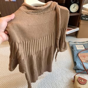 Women's Batwing Sleeve Cropped Knit Sweater 2026 Early Autumn Slimming Waist French Cape Pullover Top - Style 606c98