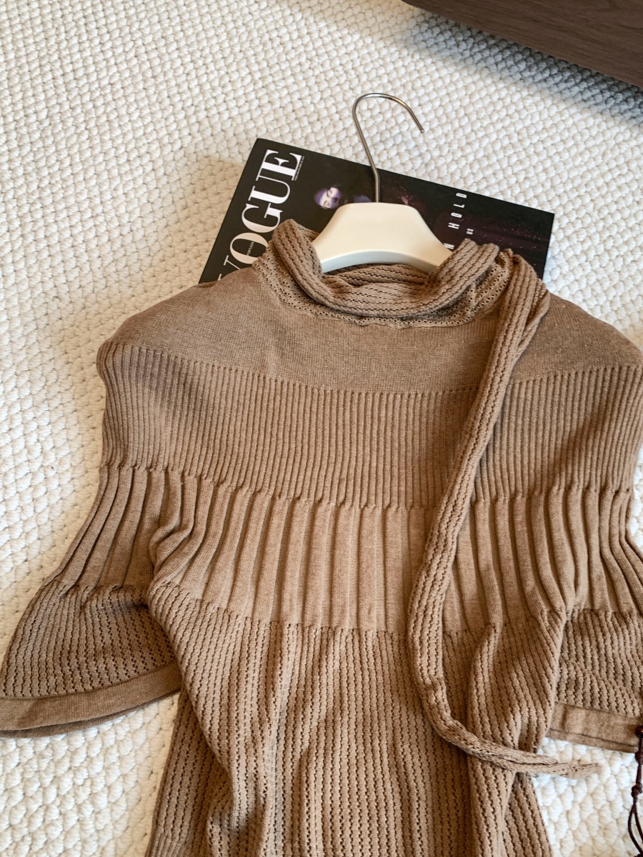 Women's Batwing Sleeve Cropped Knit Sweater 2026 Early Autumn Slimming Waist French Cape Pullover Top - Style 606c98 - Image 4