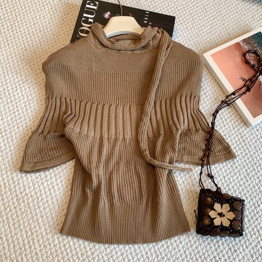 Women's Batwing Sleeve Cropped Knit Sweater 2026 Early Autumn Slimming Waist French Cape Pullover Top - Style 606c98 - Image 5