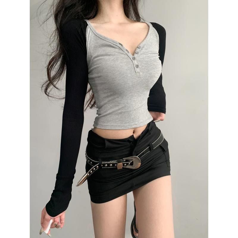 Women's Color Block V-Neck Short Sleeve T-Shirt 2026 Summer Casual Top - Image 3