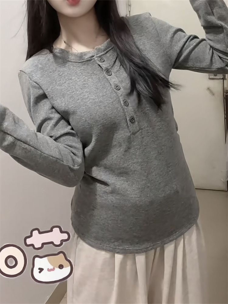 Korean Long Sleeve Slim Fit Warm Base Layer Top Women 2026 Fall New Relaxed French Drape - Image 3