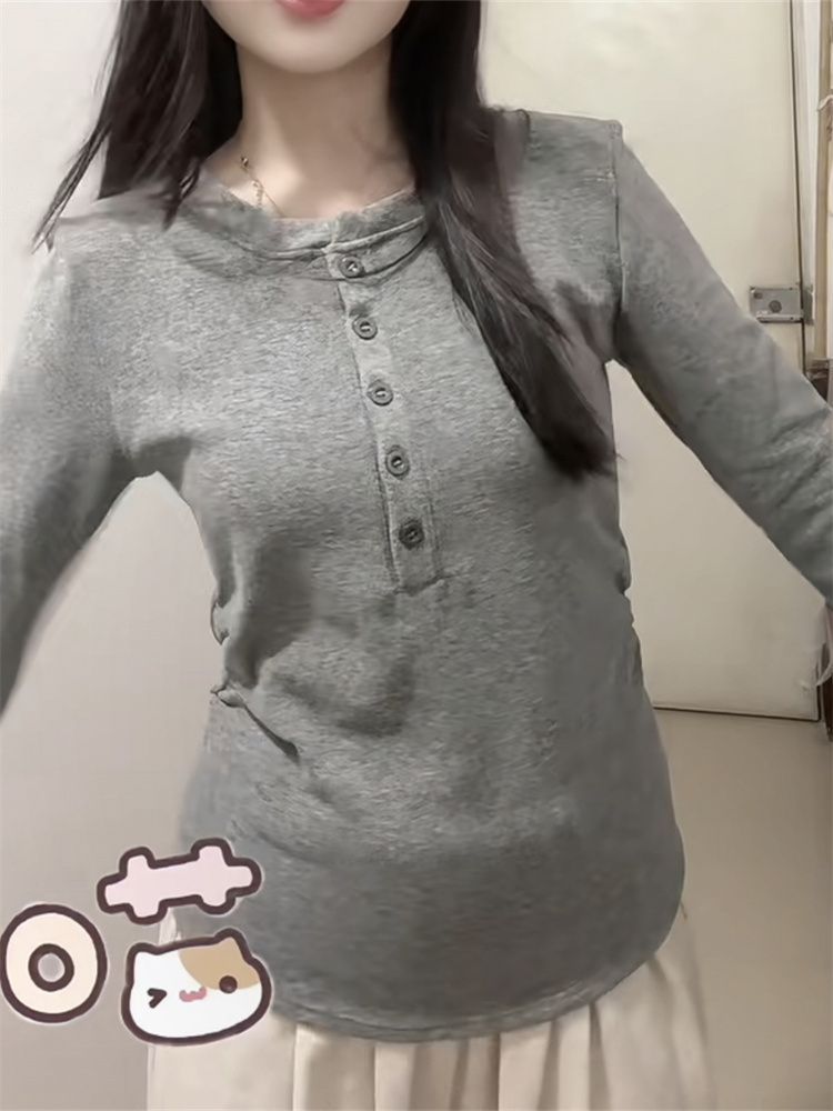 Korean Long Sleeve Slim Fit Warm Base Layer Top Women 2026 Fall New Relaxed French Drape - Image 2
